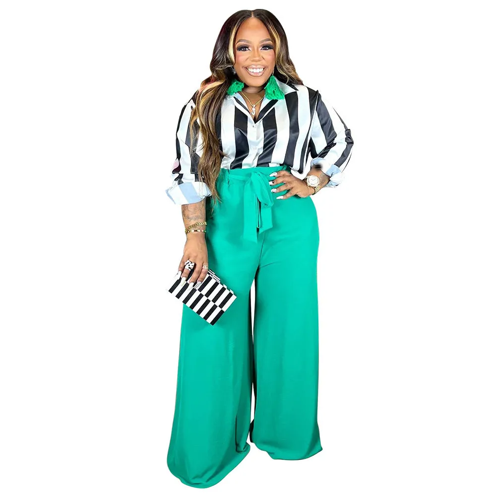 Printed Elegant Wide Leg Pants Set