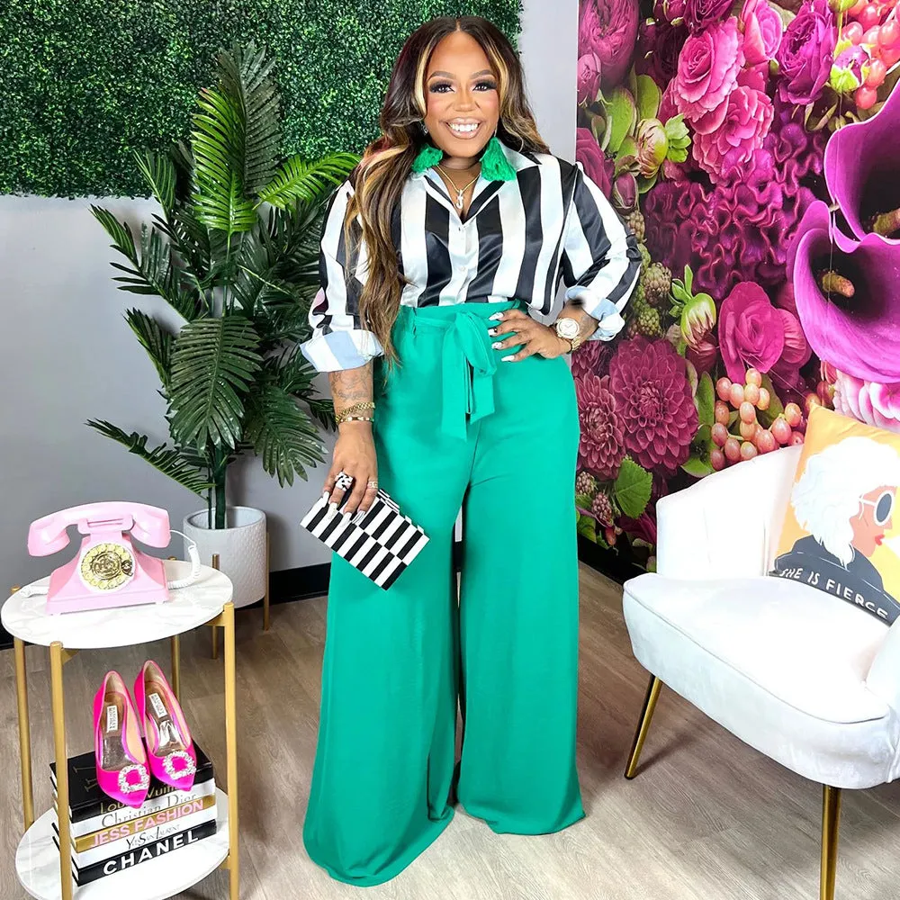 Printed Elegant Wide Leg Pants Set