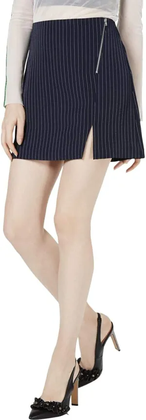 Project 28 Womens Pinstriped Above Knee A-Line Skirt Navy M
