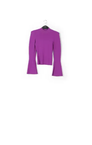 Purple slim-fit knit sweater with trumpet sleeves