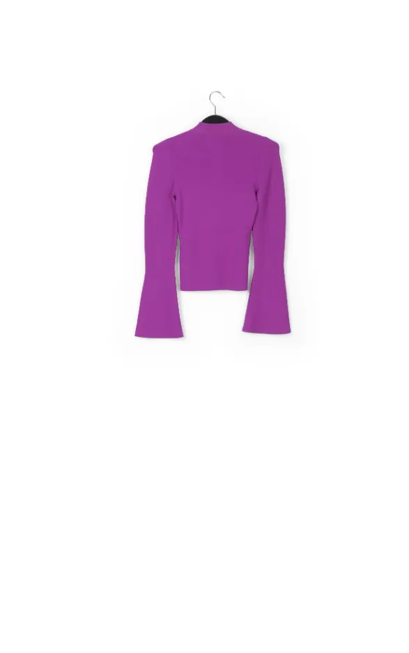 Purple slim-fit knit sweater with trumpet sleeves