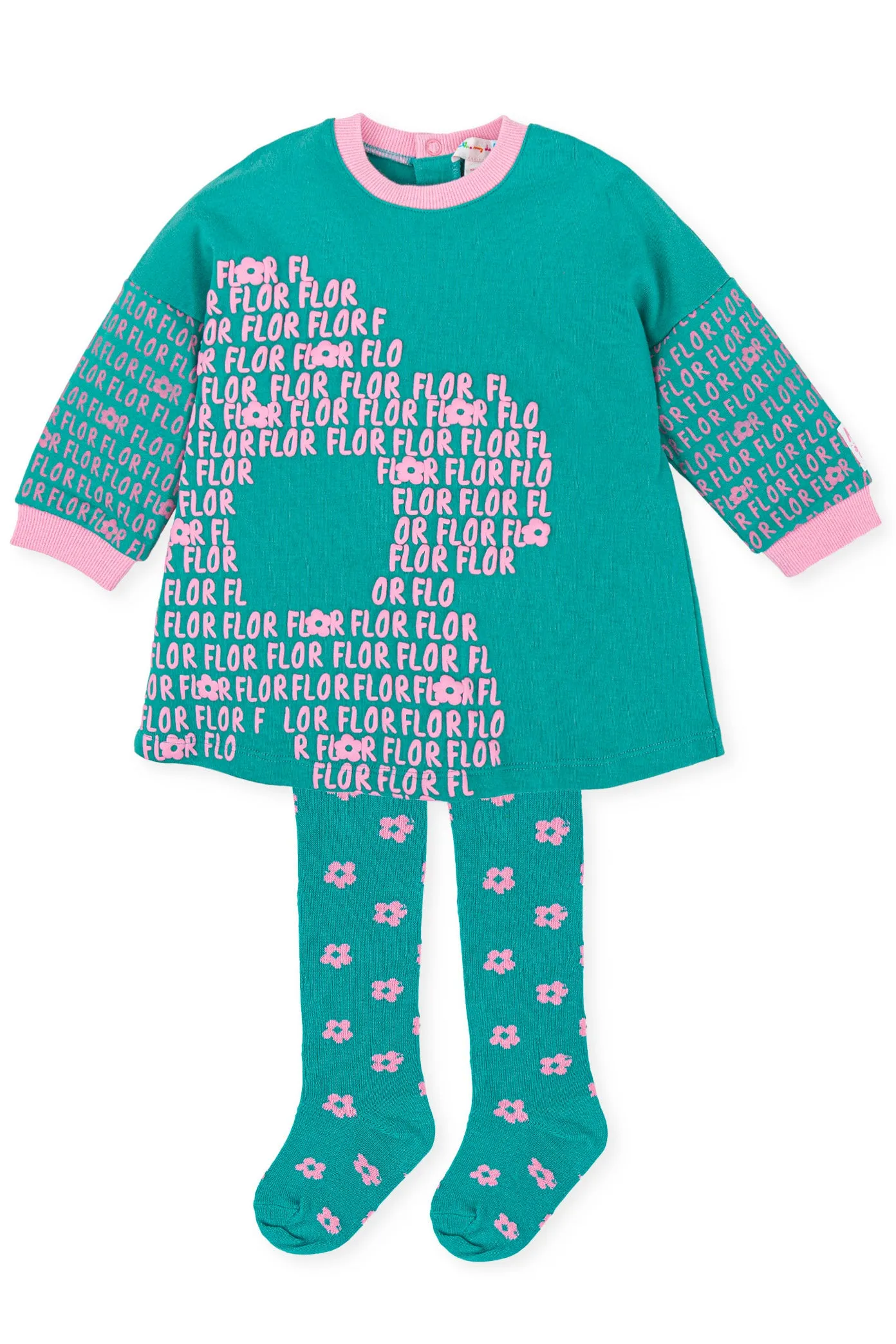 "Adella" Green & Pink Dress & Tights