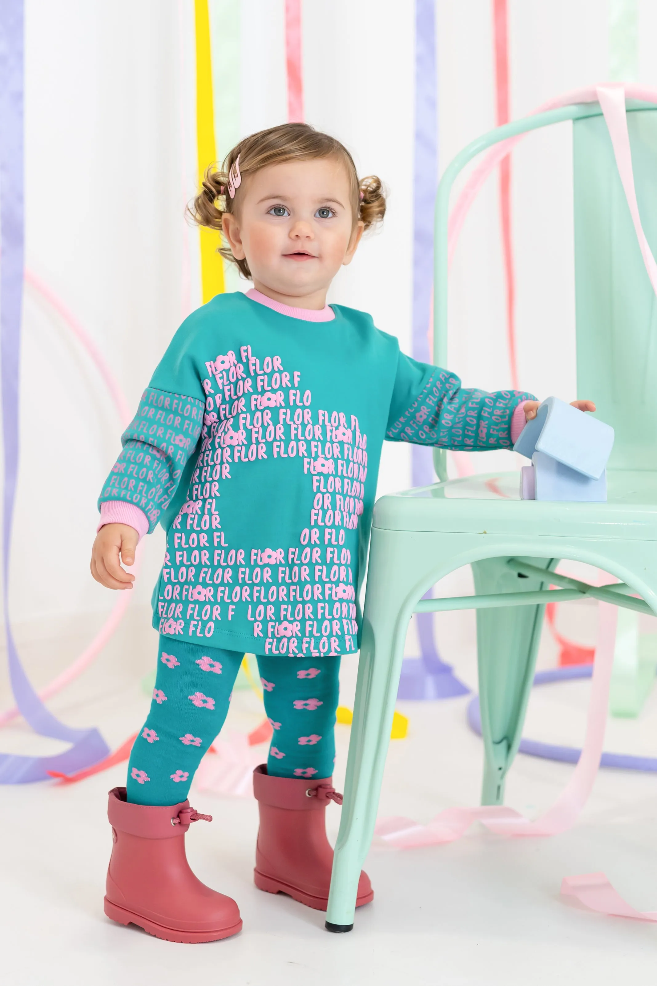 "Adella" Green & Pink Dress & Tights