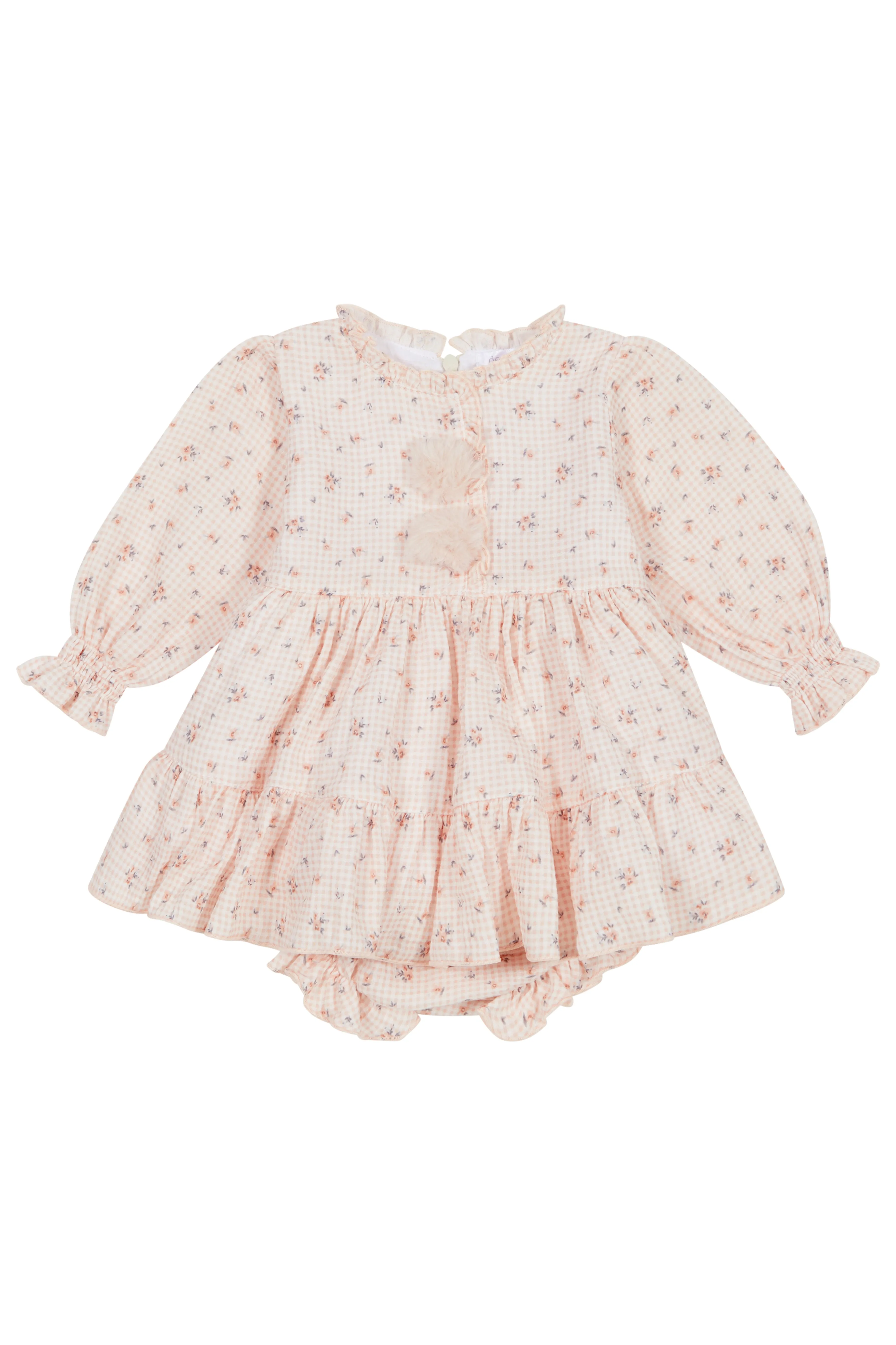"Aurelia" Peach Gingham Floral Dress & Bloomers