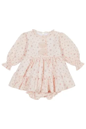 "Aurelia" Peach Gingham Floral Dress & Bloomers