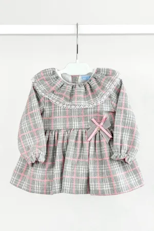 "Edith" Grey & Pink Tartan Dress & Bloomers