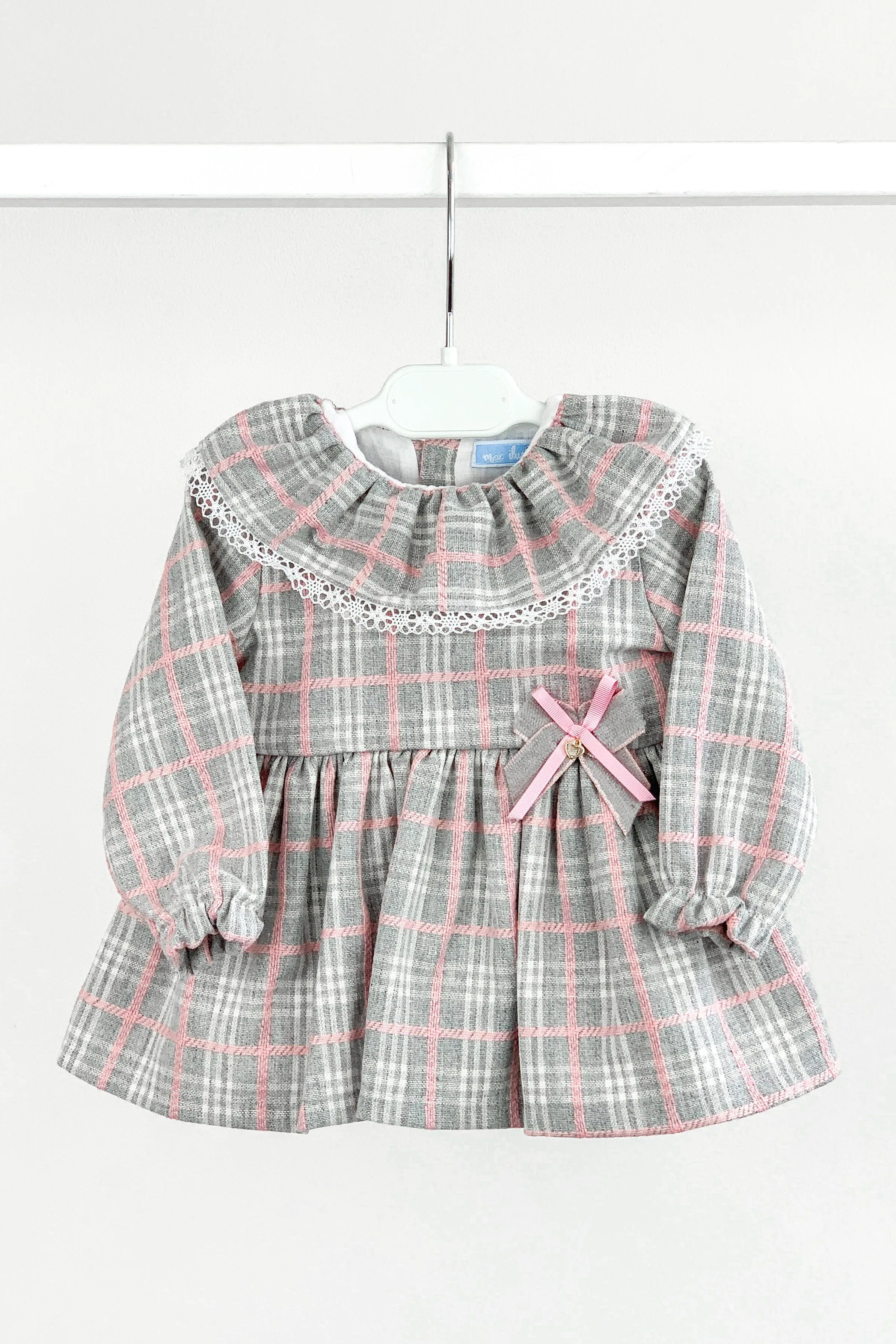 "Edith" Grey & Pink Tartan Dress & Bloomers
