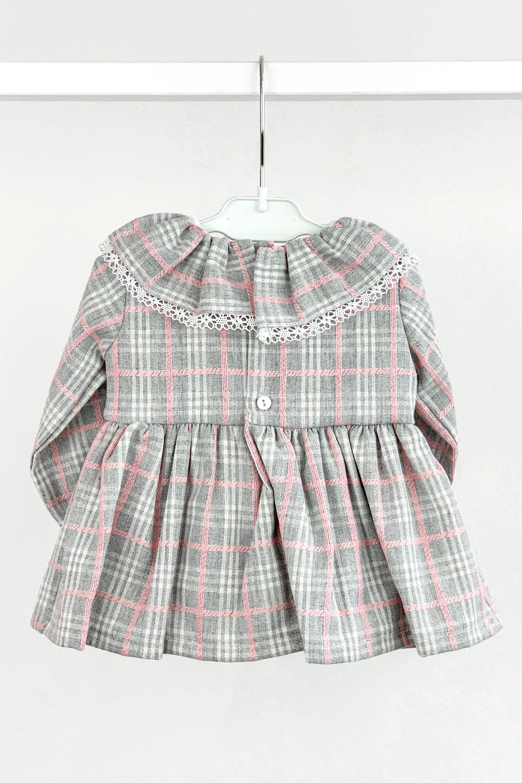 "Edith" Grey & Pink Tartan Dress & Bloomers