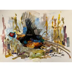"Low Flying Pheasant"  Painting by Dirk Walker