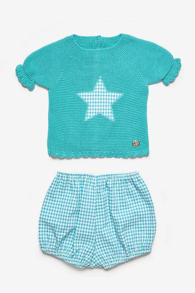"Marcus" Turquoise Knit Top & Gingham Jam Pants