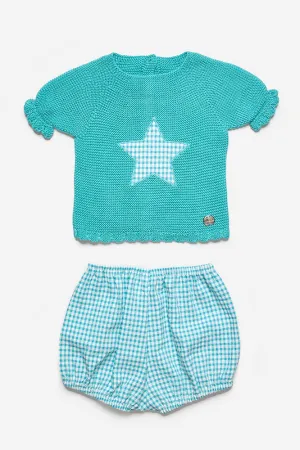 "Marcus" Turquoise Knit Top & Gingham Jam Pants