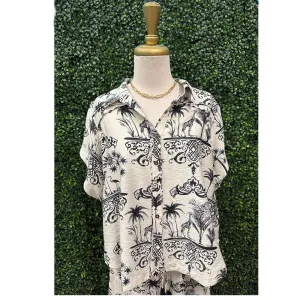 Rainn Black Print Mix Top