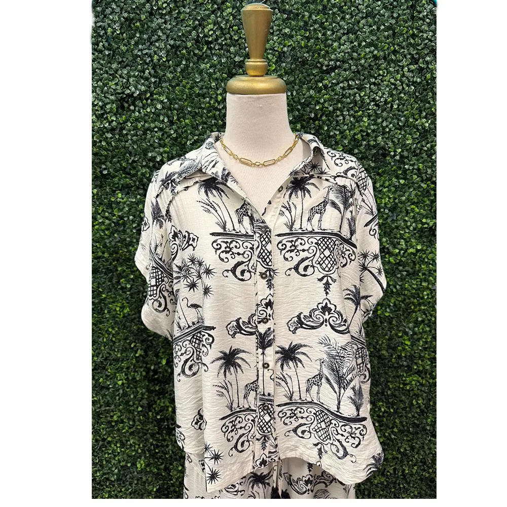 Rainn Black Print Mix Top