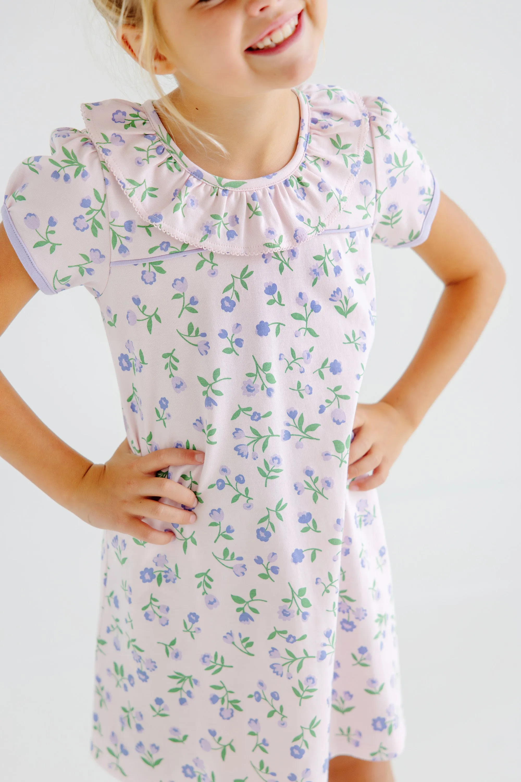 Ramona Ruffle Dress - Tuxedo Park Tulips with Lauderdale Lavender