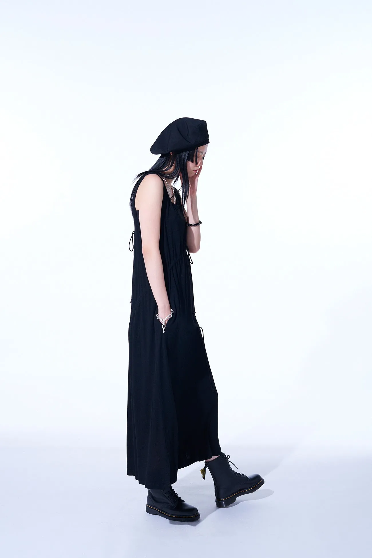 RAYON JERSEY STRINGS GATHERED DRESS