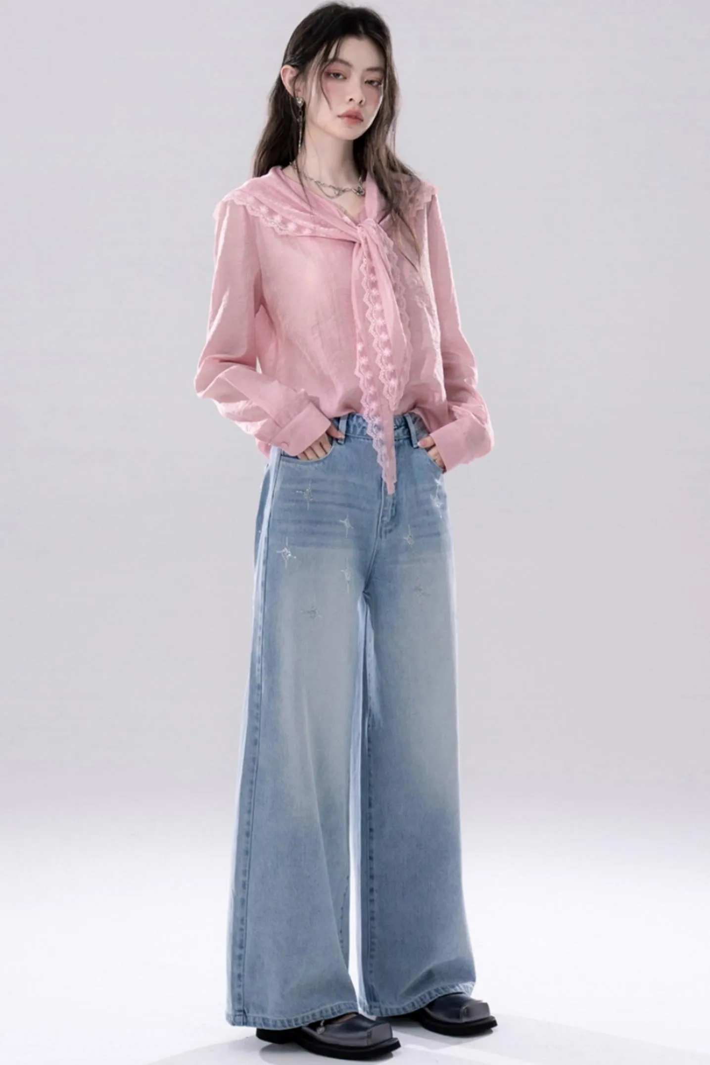Rhinestone Wide Leg Jeans