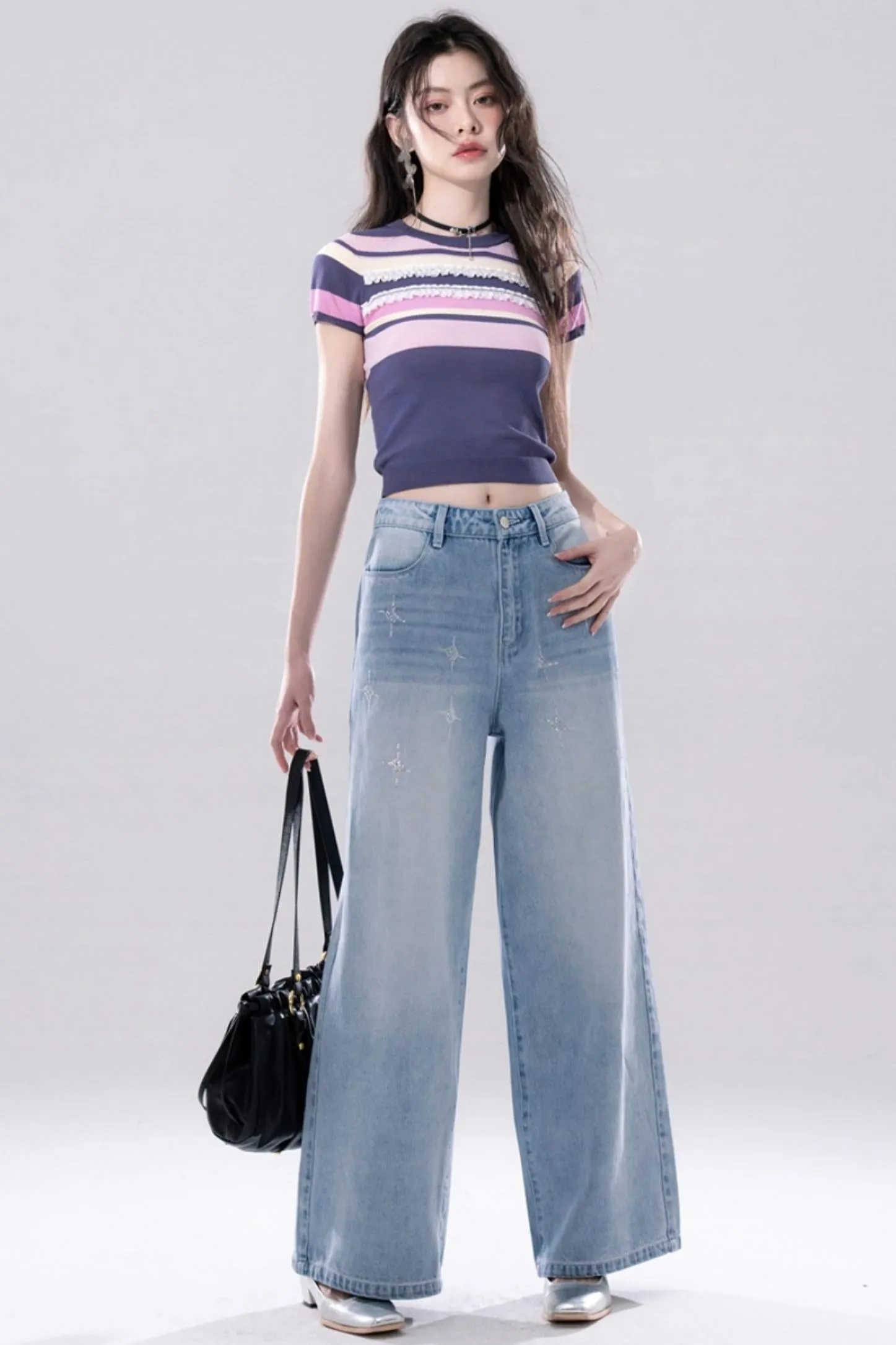 Rhinestone Wide Leg Jeans