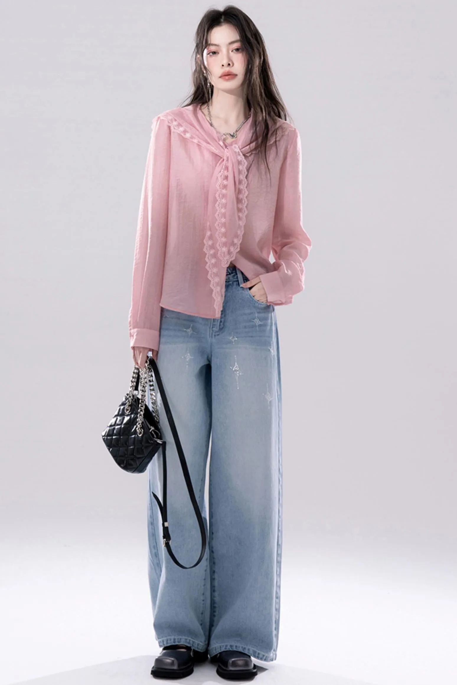Rhinestone Wide Leg Jeans