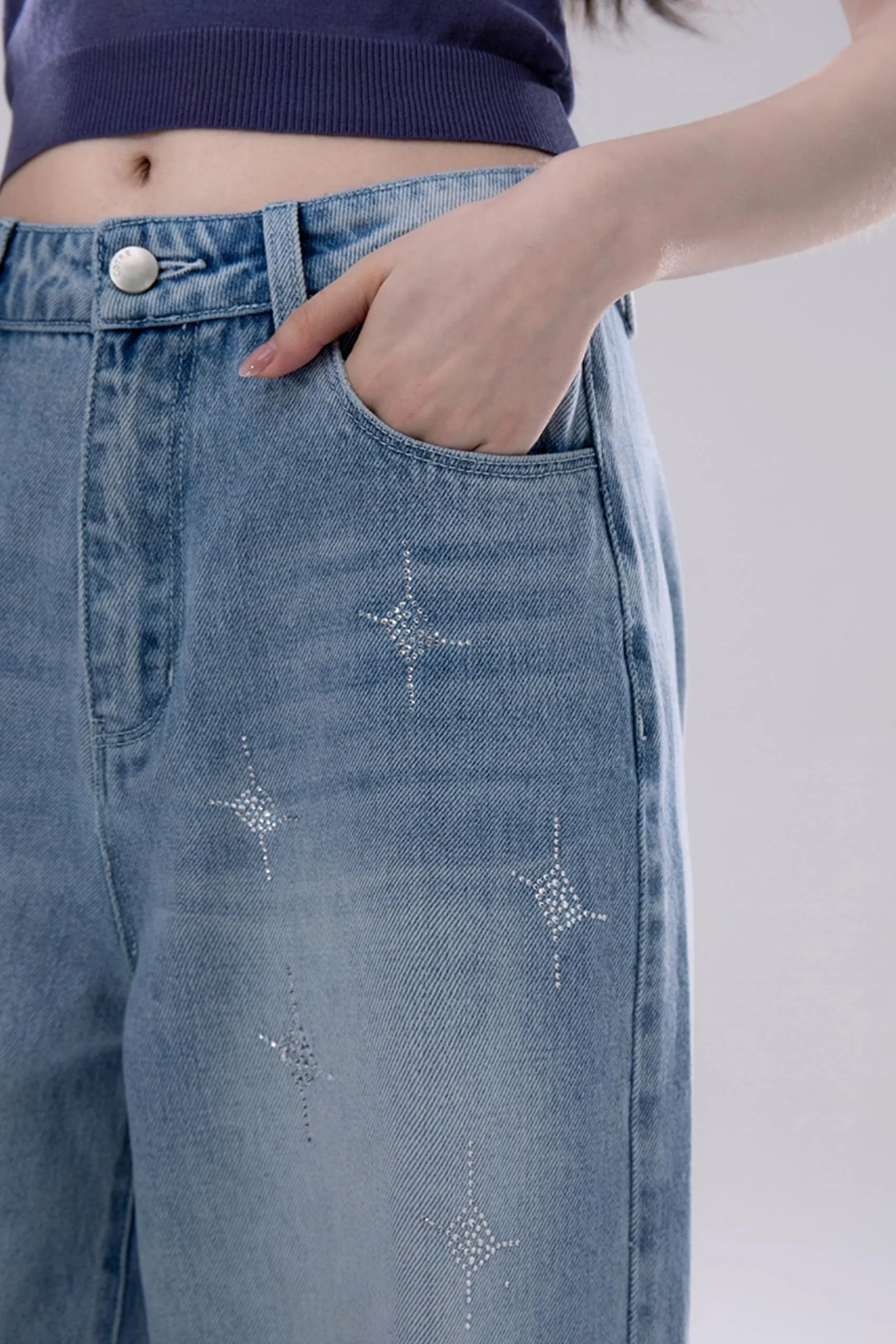 Rhinestone Wide Leg Jeans