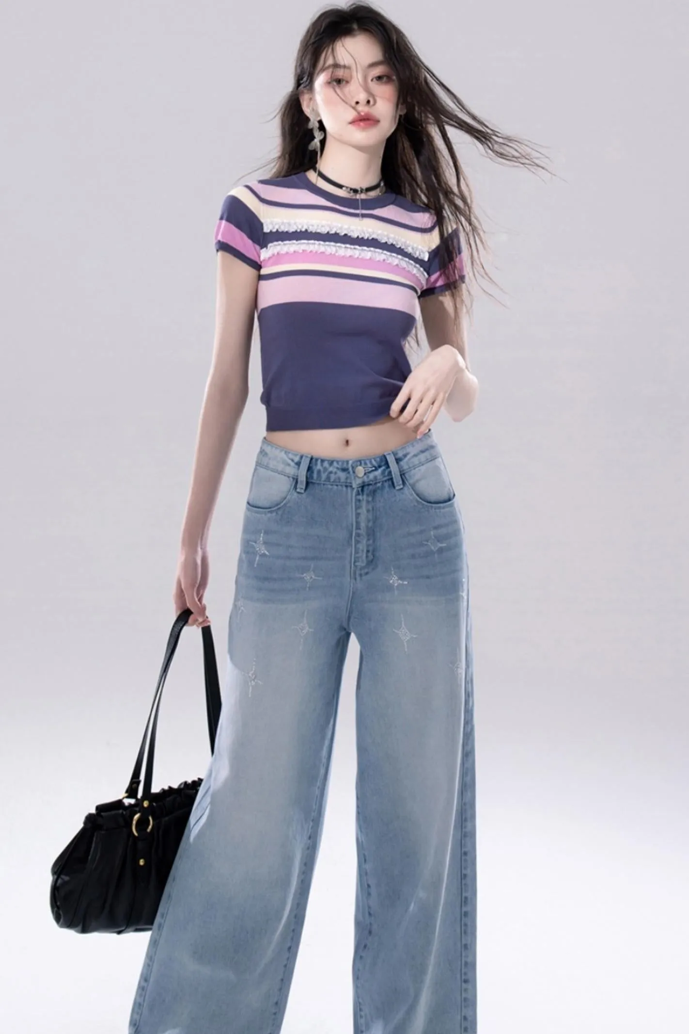 Rhinestone Wide Leg Jeans