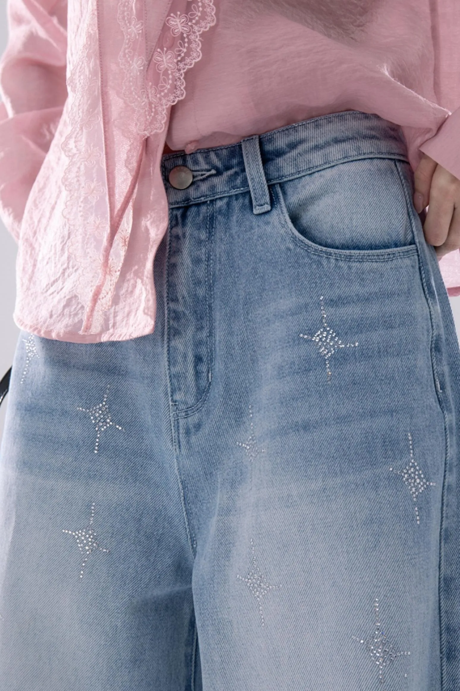 Rhinestone Wide Leg Jeans