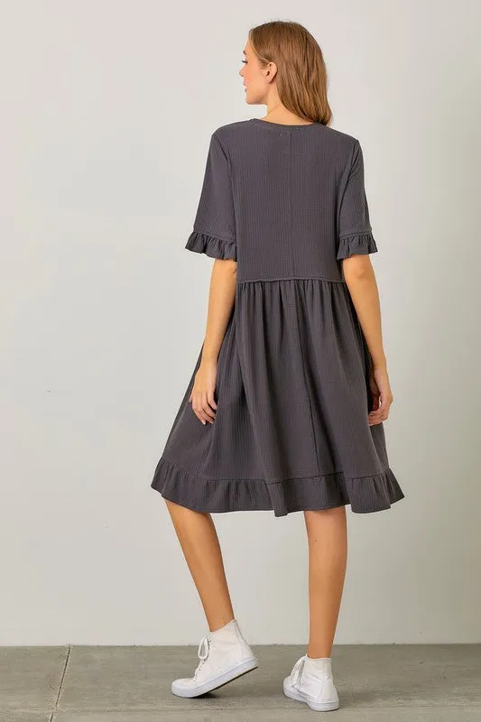 RIB KNIT RUFFLE DRESS