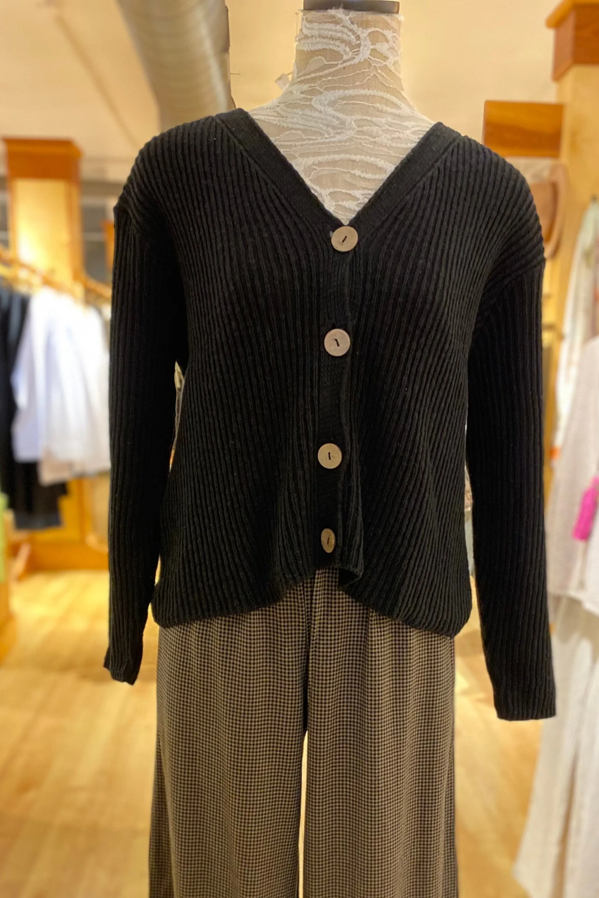 Ribbed Four Button Cardigan