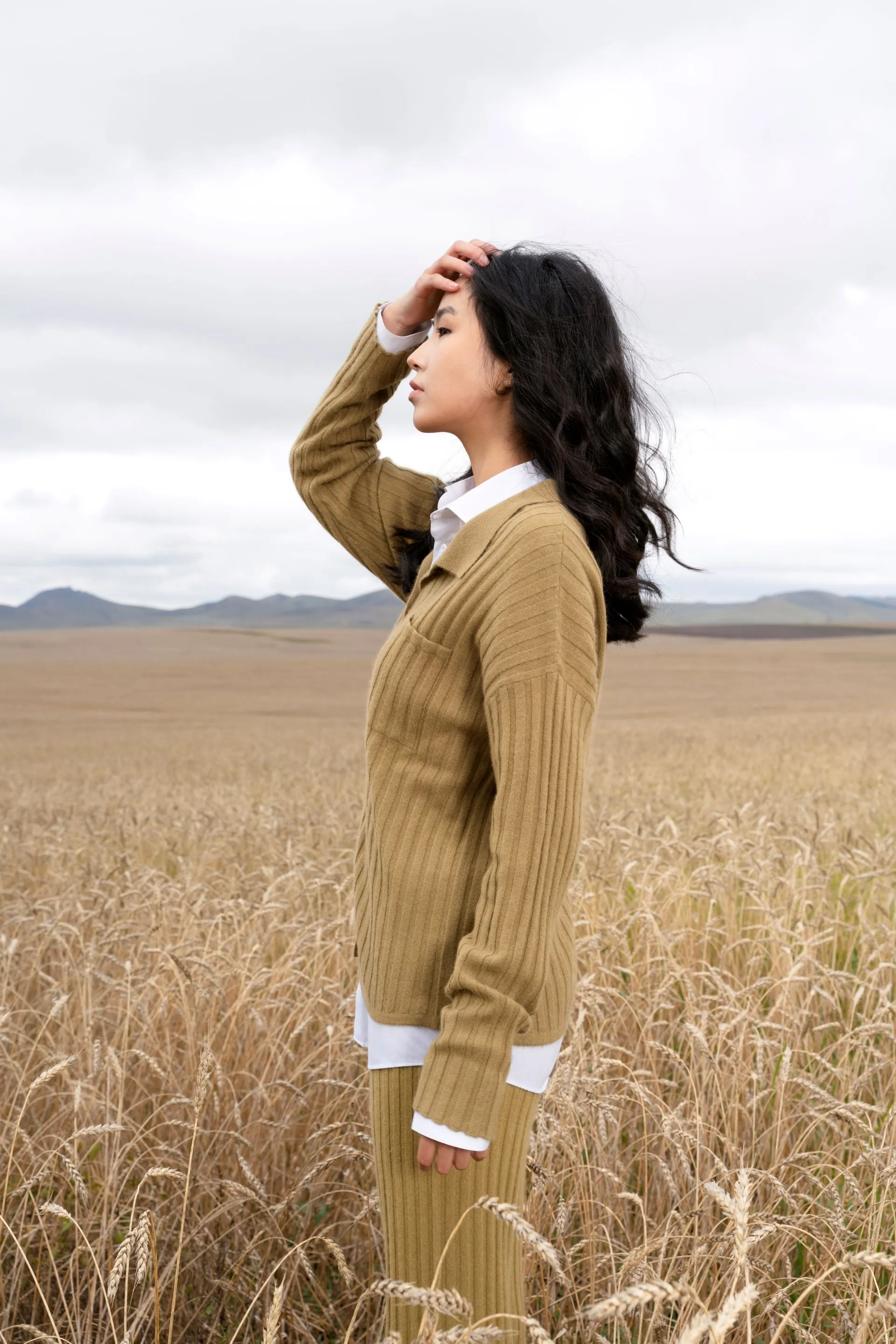Ribbed Polo Button-Up Shirt