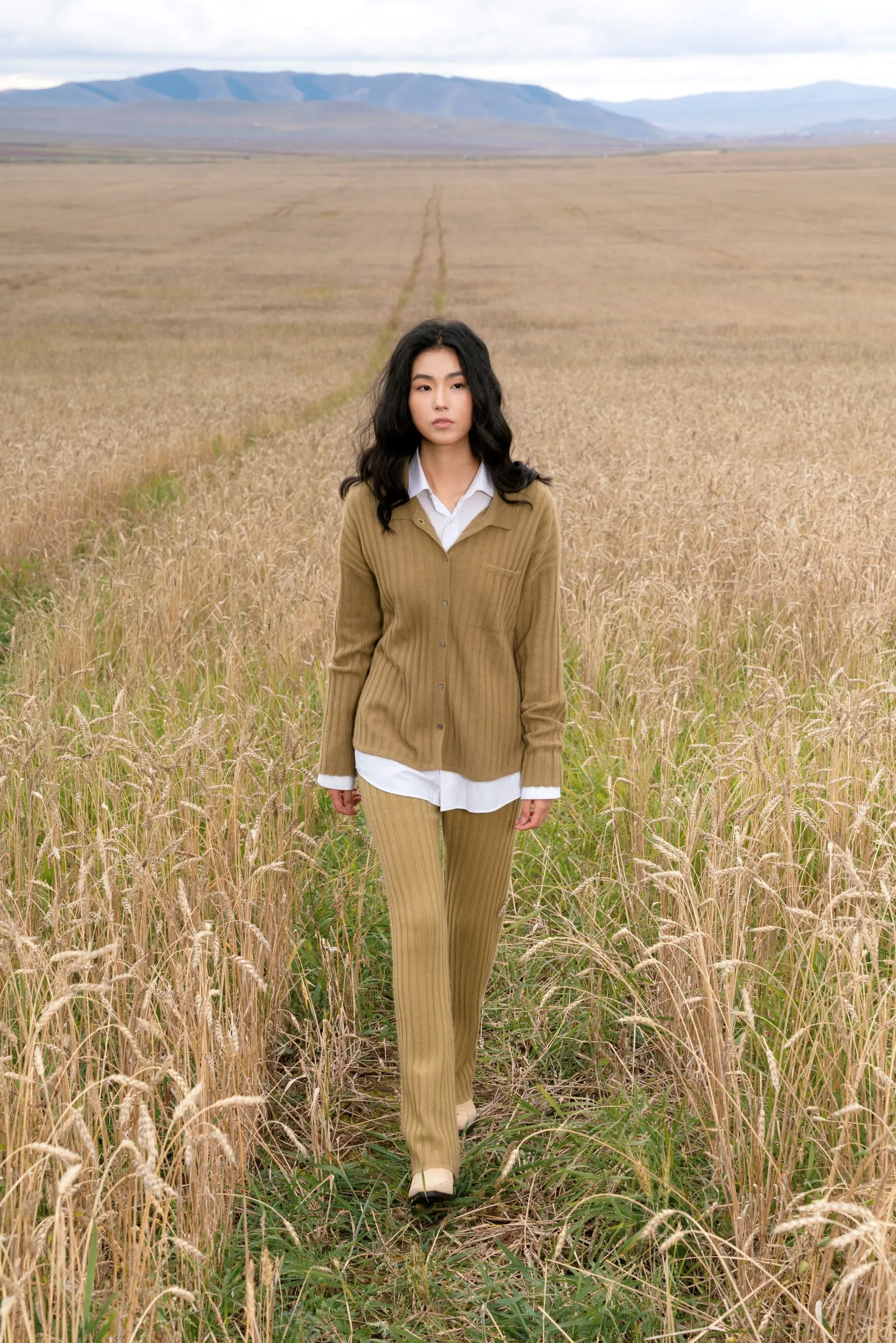 Ribbed Polo Button-Up Shirt