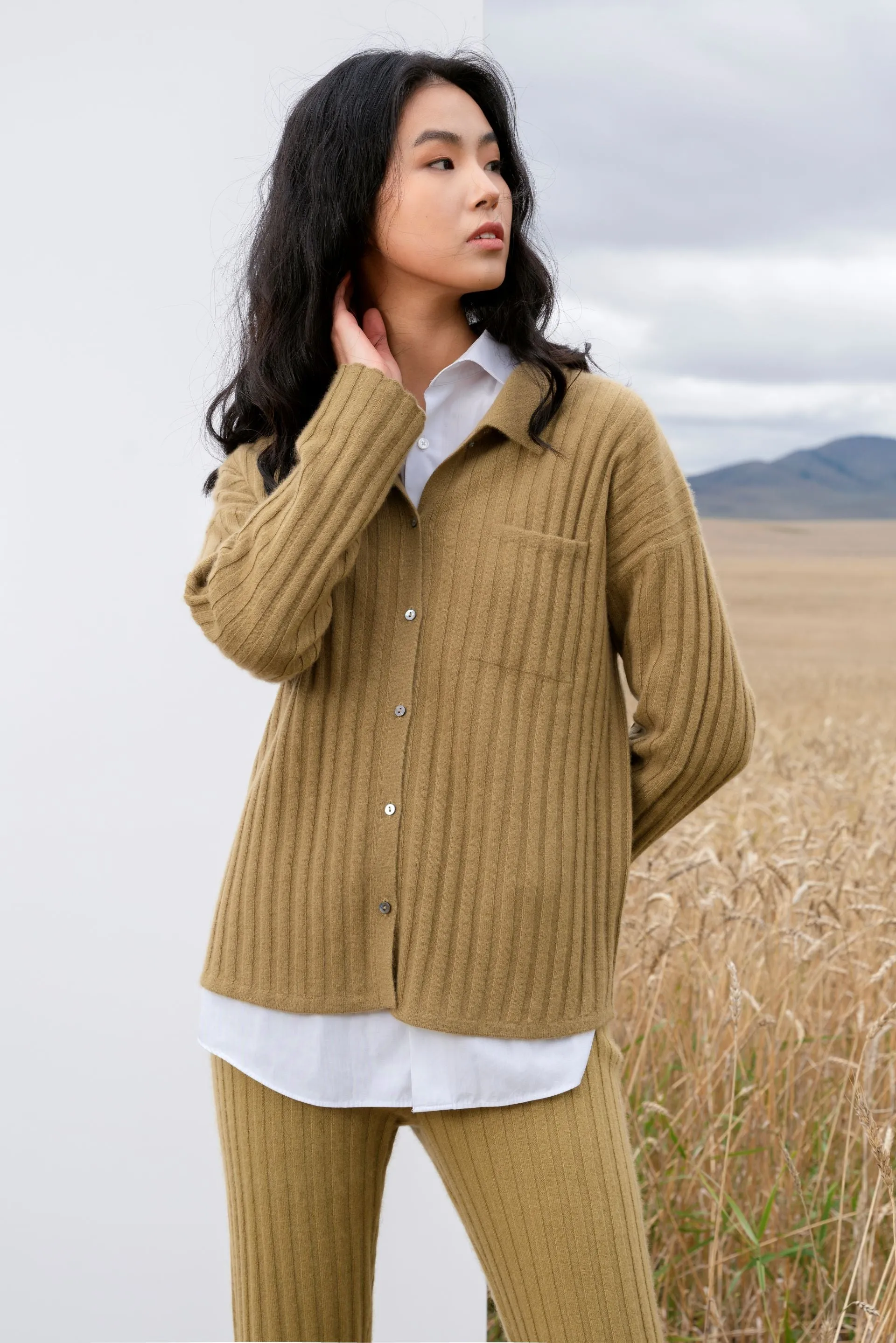 Ribbed Polo Button-Up Shirt