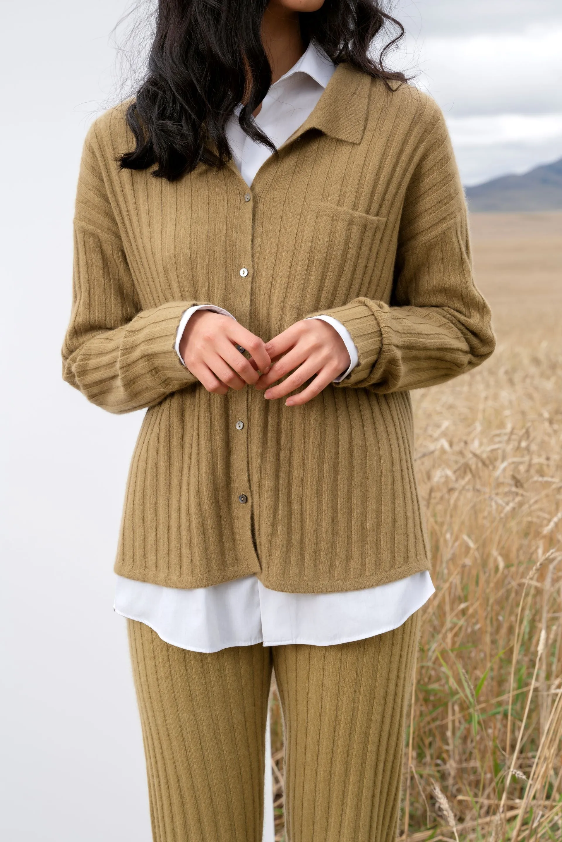Ribbed Polo Button-Up Shirt