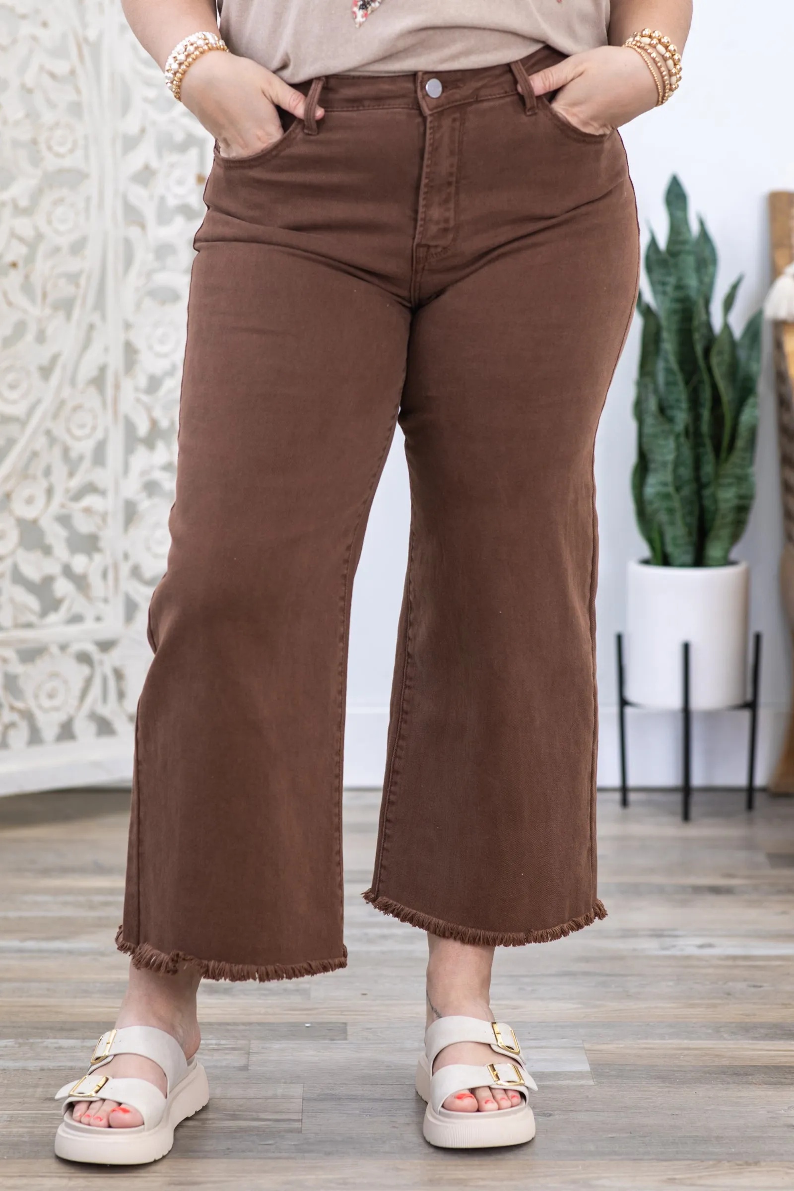 Risen Espresso Wide Leg Tummy Control Jeans