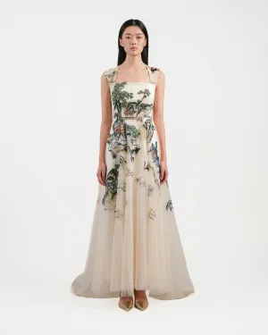 Riverscape High-Low Gown with Embroidery