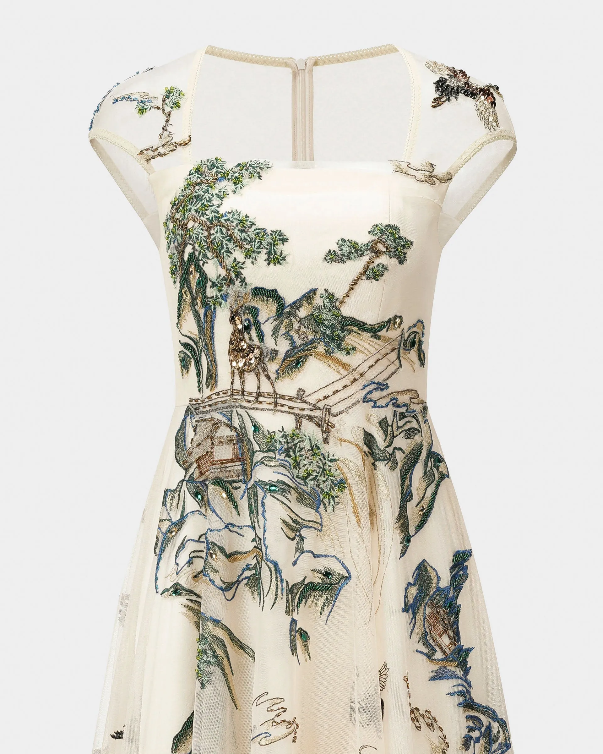 Riverscape High-Low Gown with Embroidery