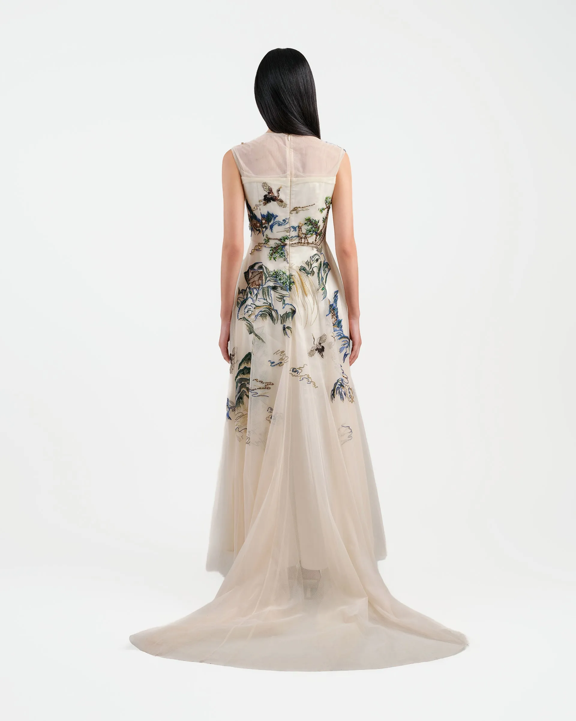 Riverscape High-Low Gown with Embroidery