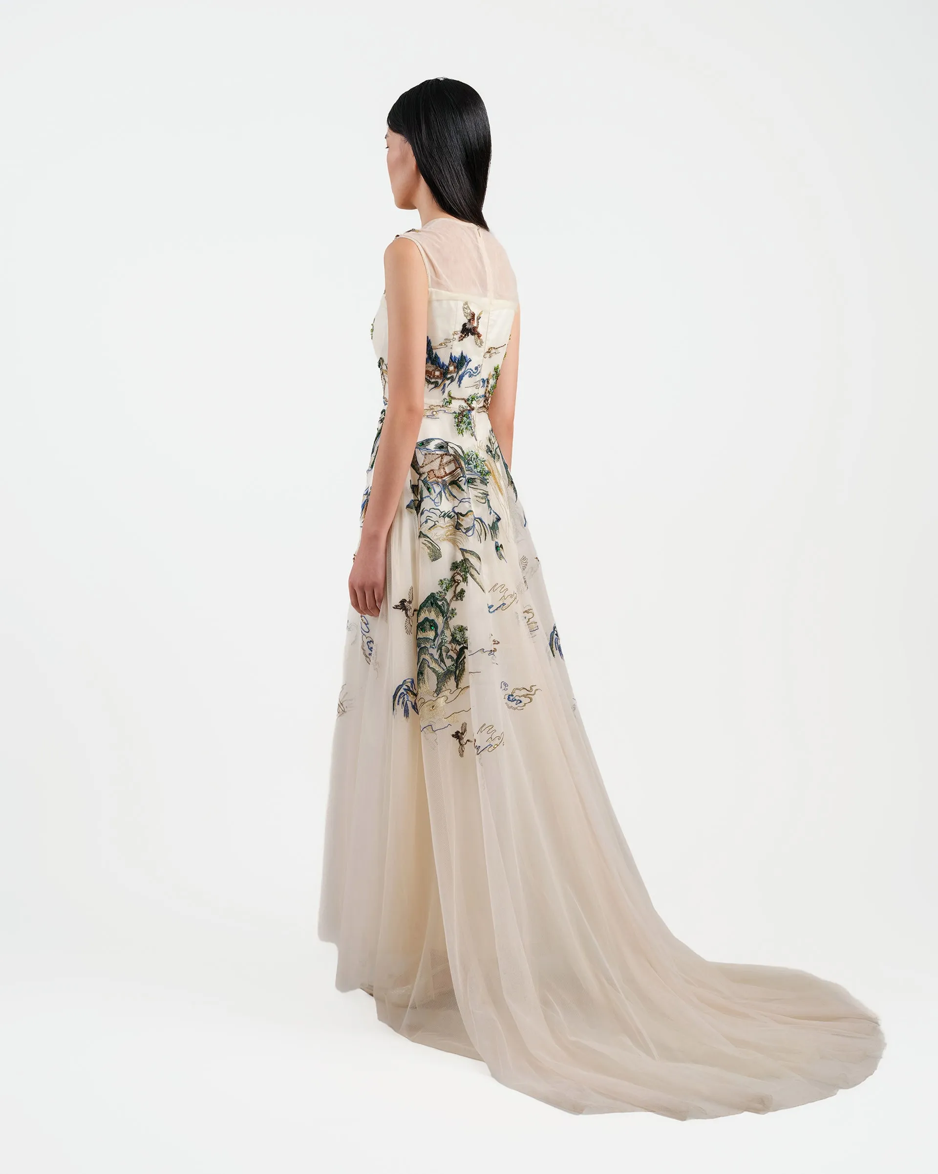 Riverscape High-Low Gown with Embroidery