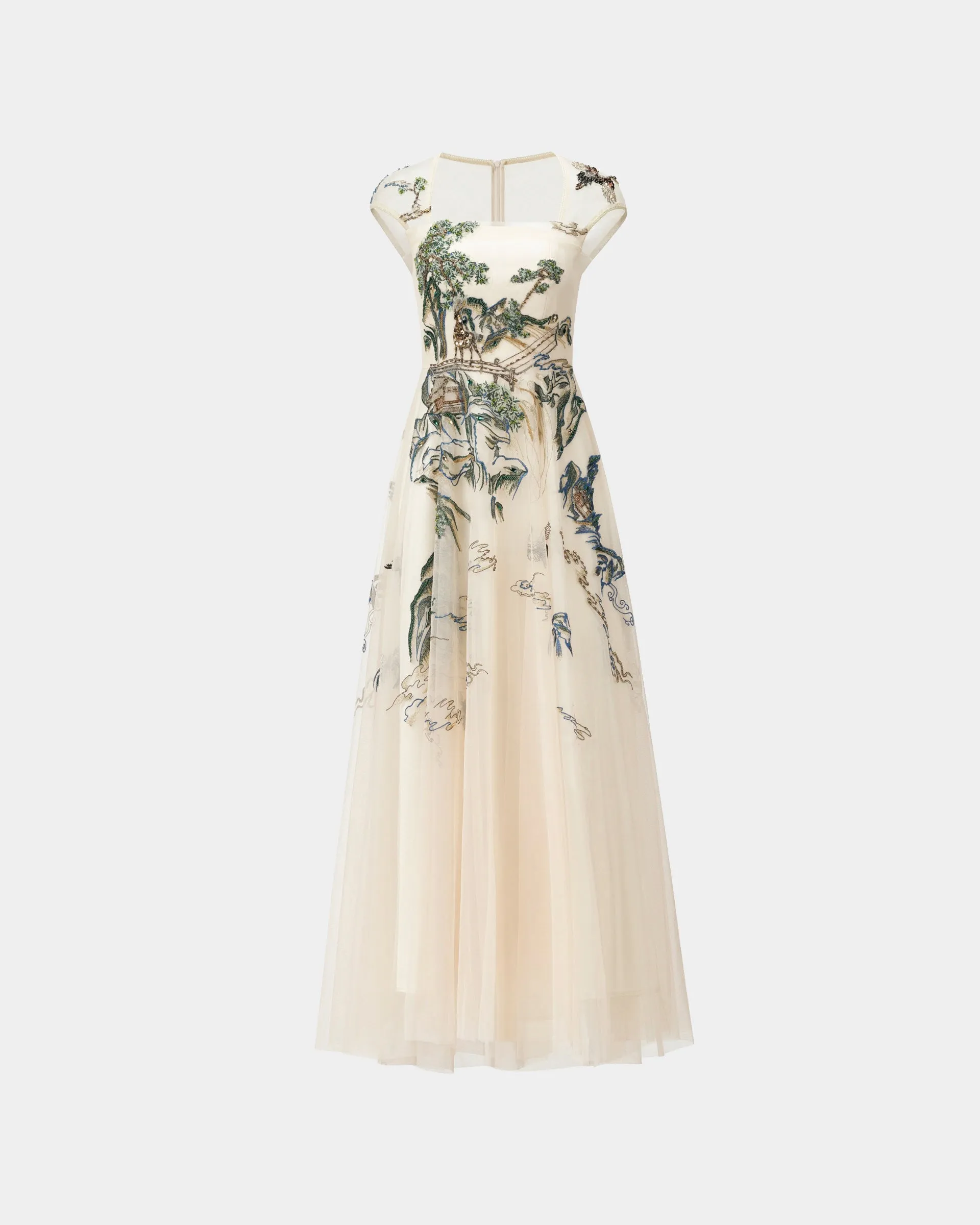 Riverscape High-Low Gown with Embroidery