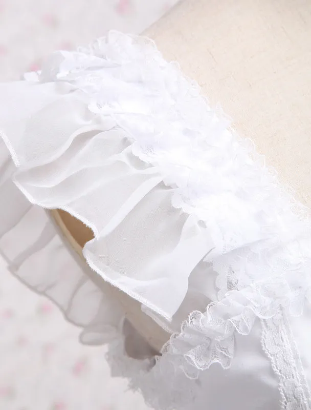Rococo Lolita JSK Dress Lace Bow Ruffle White Cotton Lolita Jumper Skirt