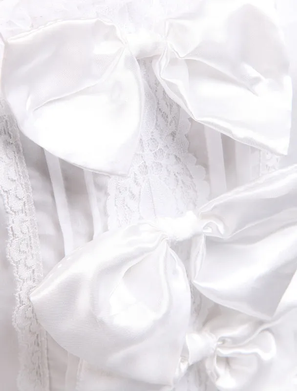 Rococo Lolita JSK Dress Lace Bow Ruffle White Cotton Lolita Jumper Skirt