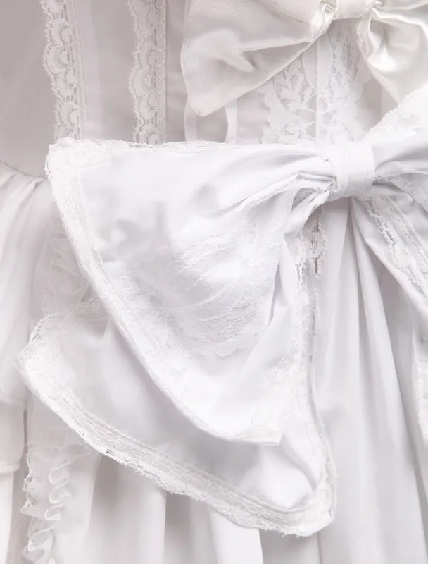 Rococo Lolita JSK Dress Lace Bow Ruffle White Cotton Lolita Jumper Skirt