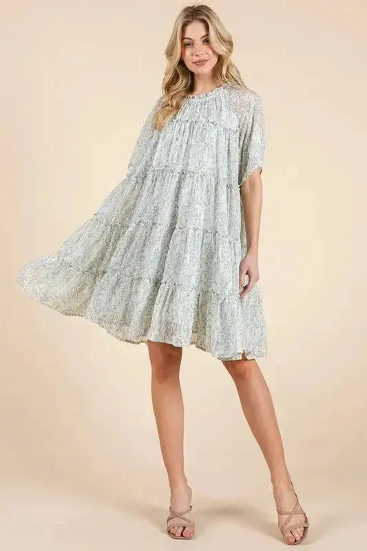 Romantic Ditsy Floral Sheer Ruffle Mini Dress for a Feminine Summer Look