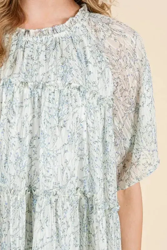 Romantic Ditsy Floral Sheer Ruffle Mini Dress for a Feminine Summer Look