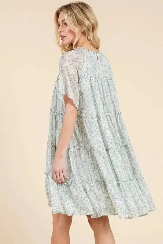 Romantic Ditsy Floral Sheer Ruffle Mini Dress for a Feminine Summer Look