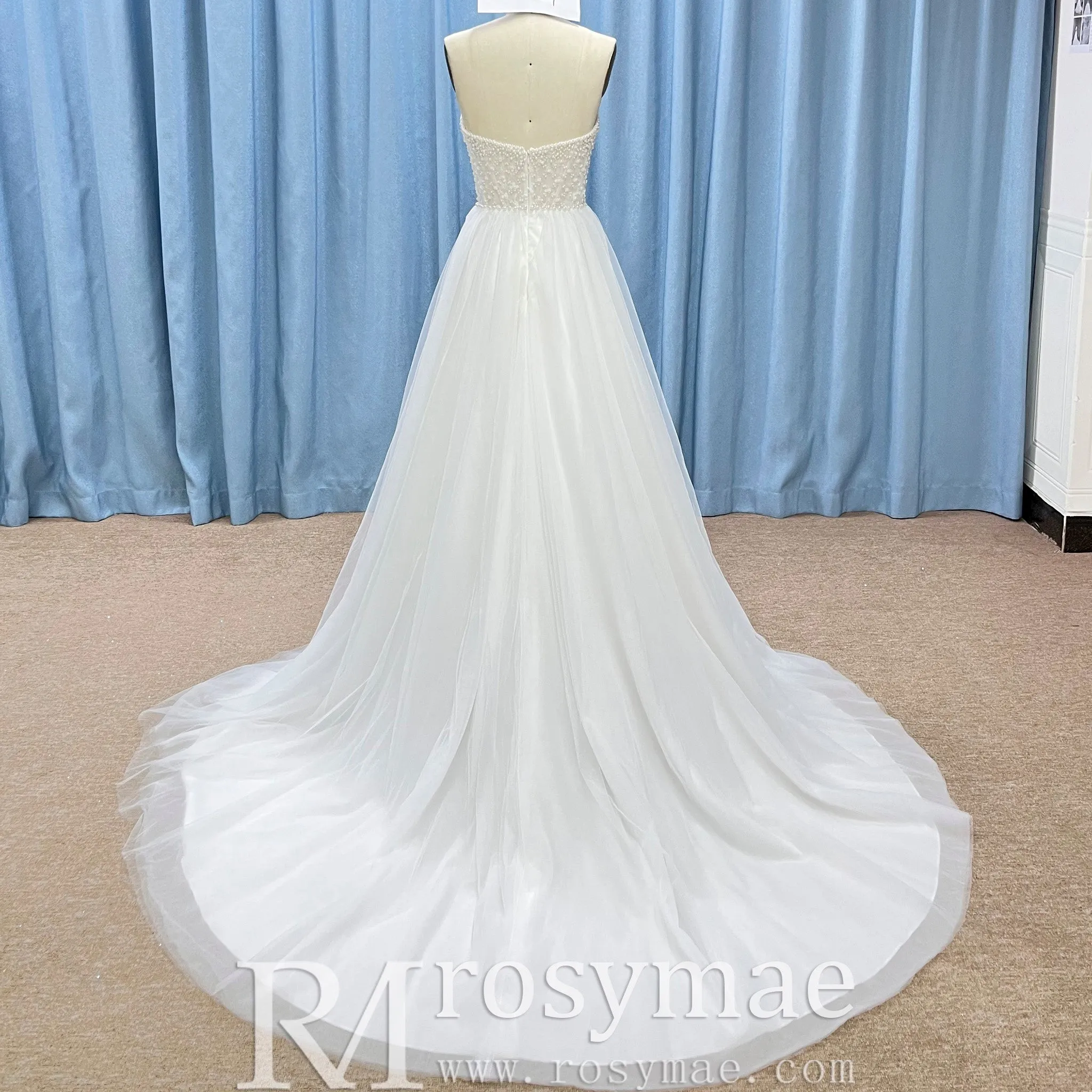 Romantic Glitter Tulle A Line Wedding Dress with Sweetheart Neckline
