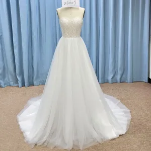 Romantic Glitter Tulle A Line Wedding Dress with Sweetheart Neckline