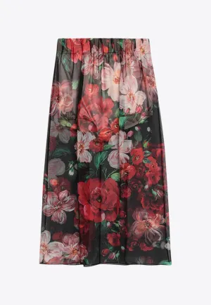 Rose Print Chiffon Midi Skirt