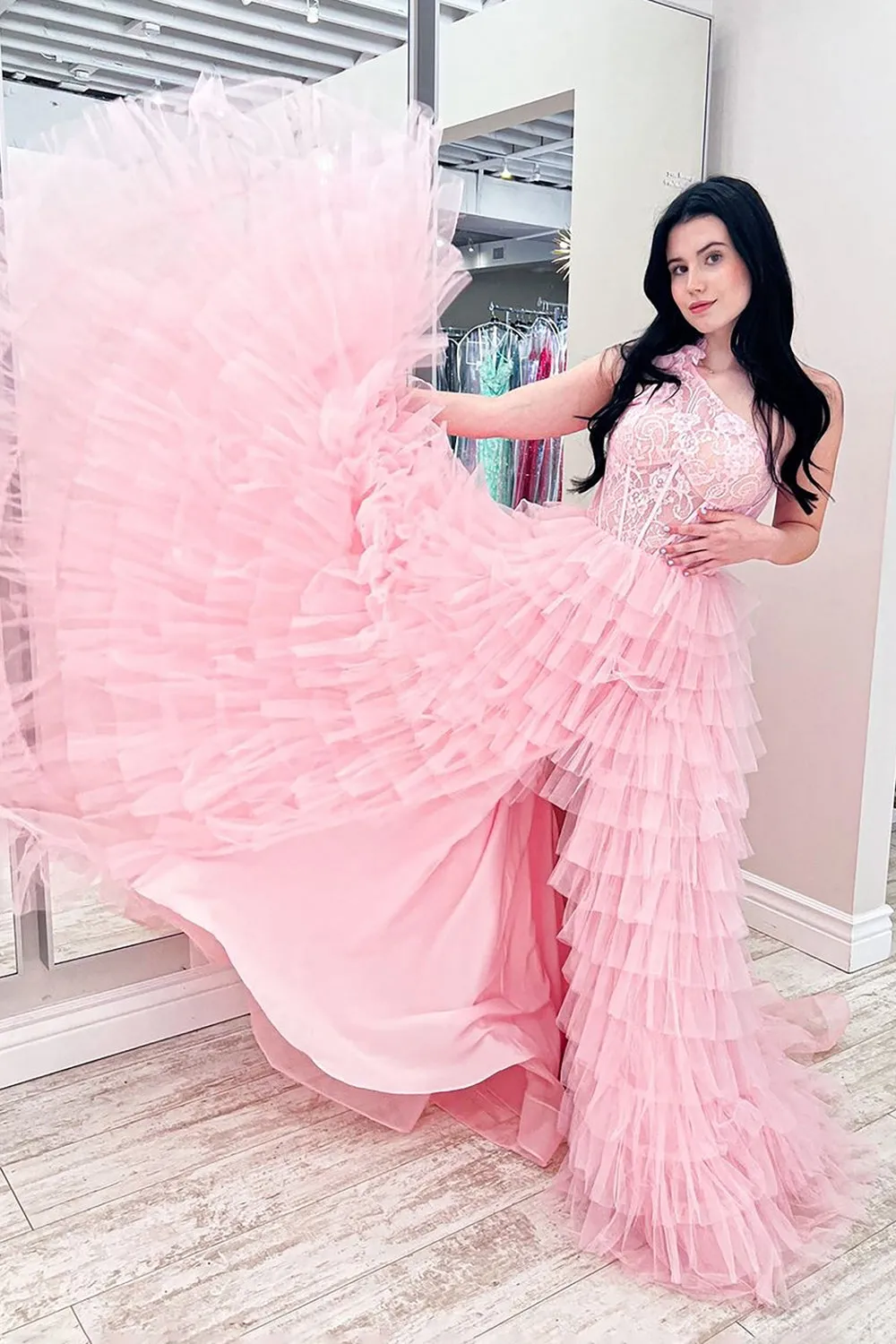 Roycebridal Kinsley | A Line One Shoulder Tiered Long Prom Dress
