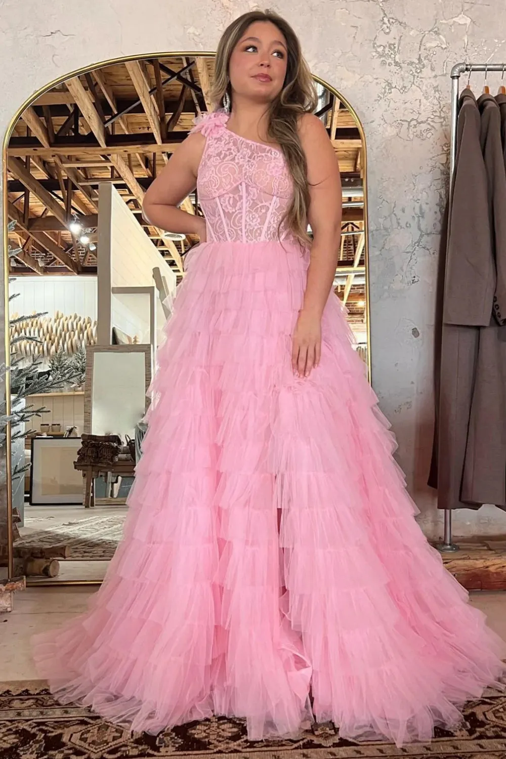 Roycebridal Kinsley | A Line One Shoulder Tiered Long Prom Dress
