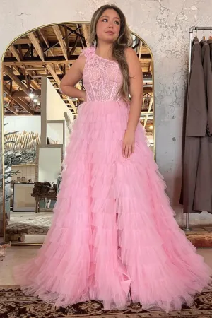 Roycebridal Kinsley | A Line One Shoulder Tiered Long Prom Dress