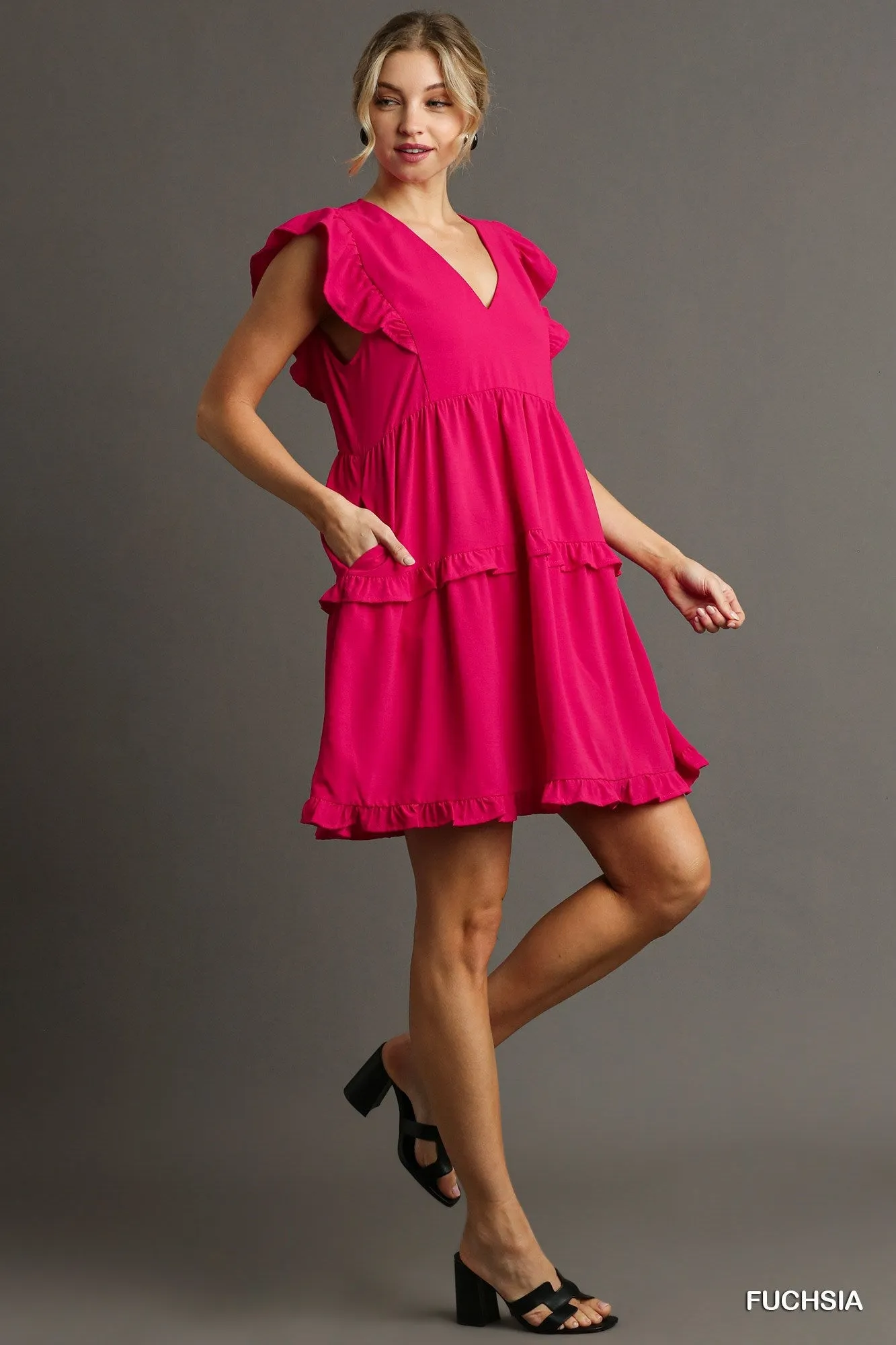 Ruffle Tiered V-Neck Dress